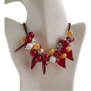 Vintage Czech fire polished glass bead necklace in reds